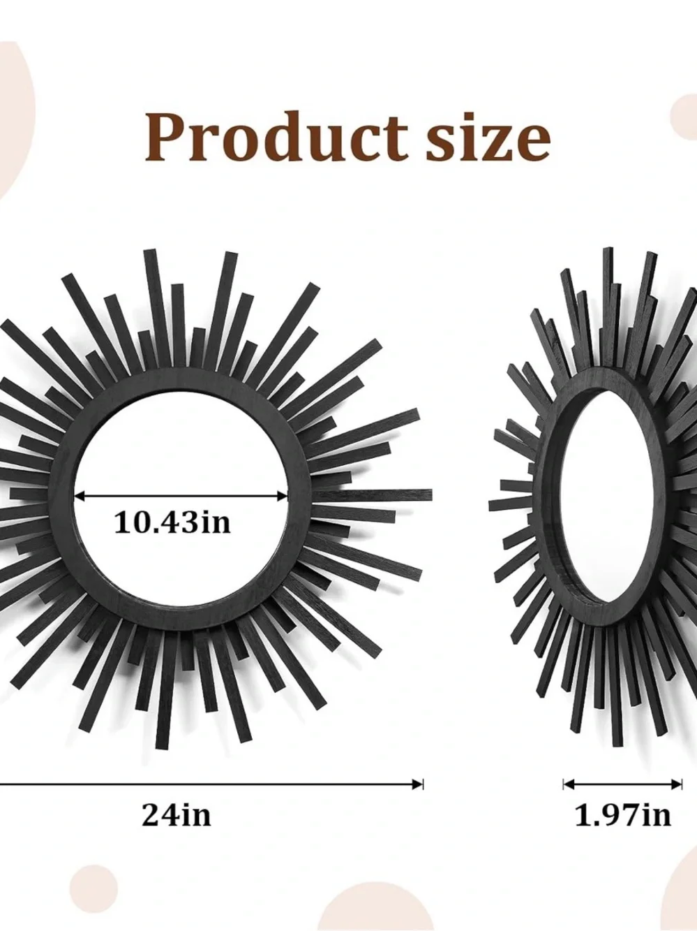 24 Inch Boho Sunburst Mirror, Round Wooden Wall Decor Starburst Sun Mirror